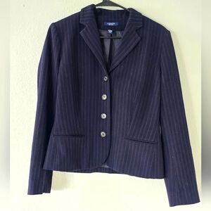 Chaps Womens Blazer sz 8 navy Blue Sport Jacket Striped Career